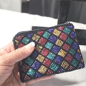 Hand Made Multicolor Beaded Coin Purse.
